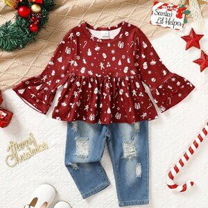 NEW! Girls Clothes Holiday Outfits Cute Baby Girl Long Sleeve Pant Set